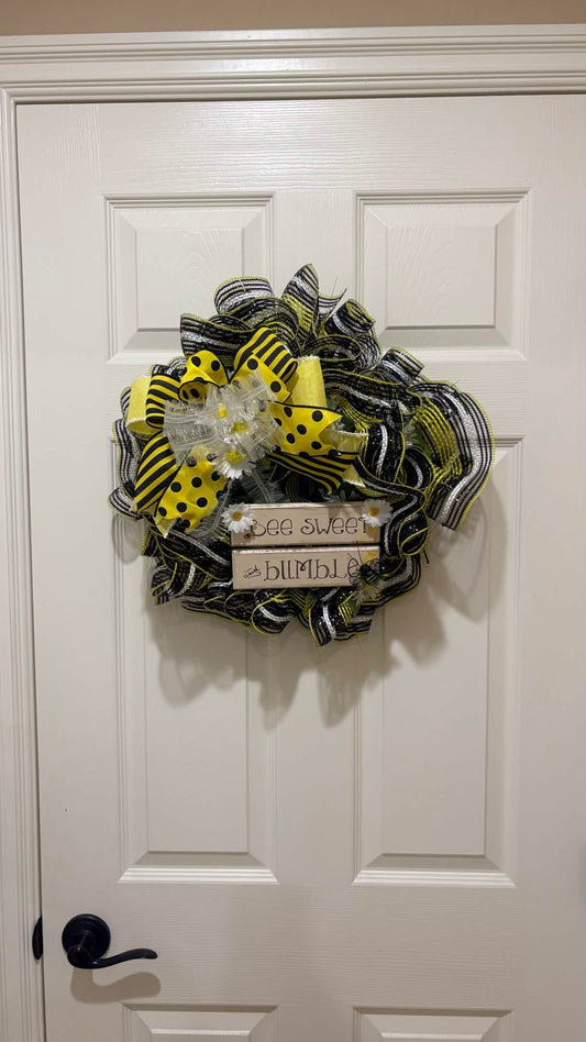 Bee Happy Stripe & Polka Dot Wreath