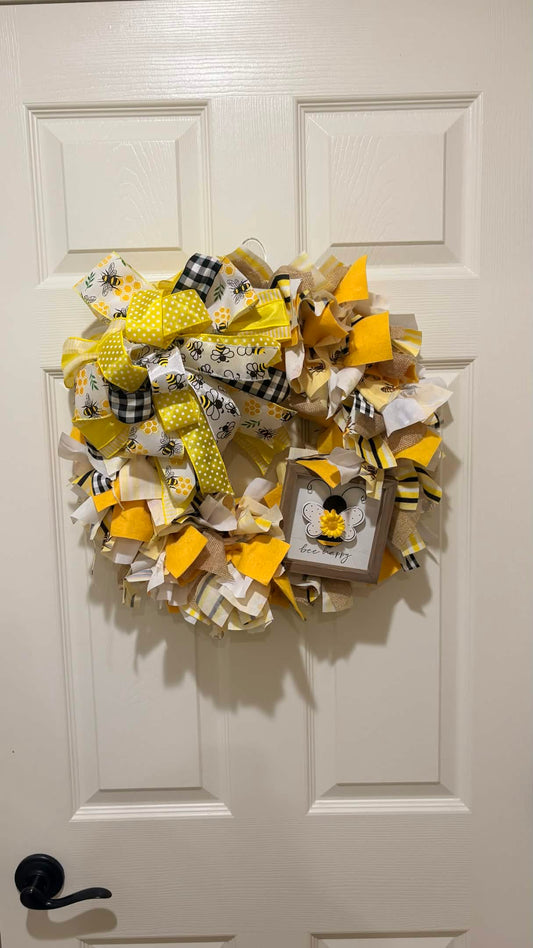 Bee Happy Stripe & Polka Dot Wreath