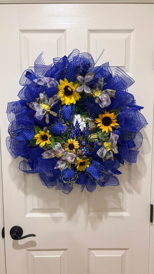 Royal Blue Sunflower Wreath